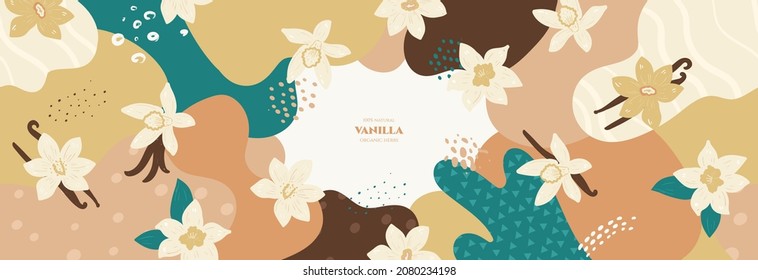 Vector frame with doodle vanilla flowers and abstract elements. Hand drawn illustrations.