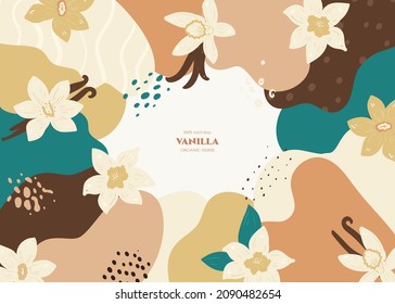 Vector frame with doodle vanilla flowers and abstract elements. Hand drawn illustrations.