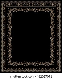 Vector frame in Eastern style. Golden frame in Eastern style. Baroque ornate element and place for text. Golden ornamental pattern on black background and traditional decor.