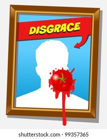 Vector frame with faceless man and splashed tomato. For propaganda and funny concepts