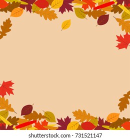 Vector frame of fallen maple leaves, isolated on white background.