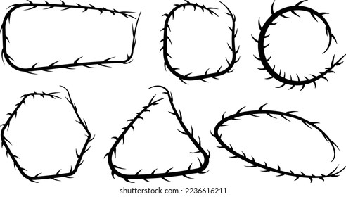 Vector frame figure pack of a vine with thorns. barbed wire.