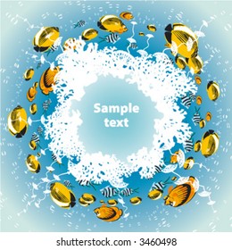 Vector frame with fish, coral and algae