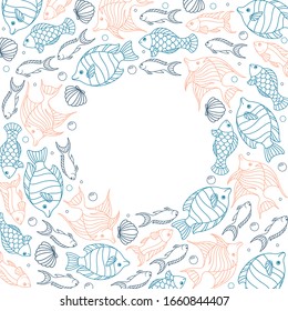 Vector frame with fishes and shells.