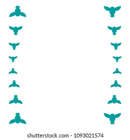 Vector frame with flat turquoise owls. Turquoise, teal, cyan, aqua color owls making a frame for photos, vector, white background.
