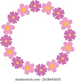 Vector frame, floral circle. Floral simple round frame made of hand drawn flowers. Isolated vector illustration for logo, wedding invitation, postcard design.