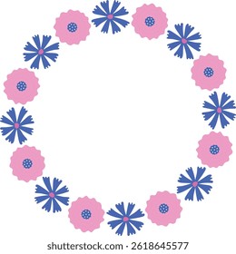 Vector frame, floral circle. Floral simple round frame made of hand drawn flowers. Isolated vector illustration for logo, wedding invitation, postcard design.