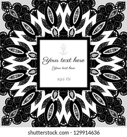 Vector frame. Floral damask ornament. Design contains many elements. Easy to change colors. Place for your text.