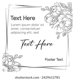 Vector Frame with Floral icon for thanks card and universal with black and white color
