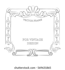 Vector frame with floral ornament on white background for vintage design. Hand drawn art. Decorative retro banner. Baroque. Antique floral illustration.