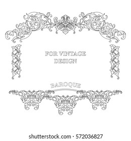 Vector frame with floral ornament on white background for vintage design. Hand drawn art. Decorative retro banner. Baroque. Antique floral illustration.