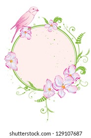 vector frame with flowers of apple tree and bird (EPS 10)