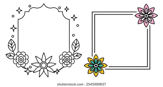 Vector frame with flowers and butterflies and white background	