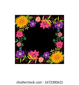 Vector frame Flowers Colors Blank Black Template Isolated