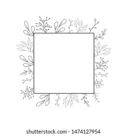 Vector frame with flowers. Doodle drawing. Wedding design element