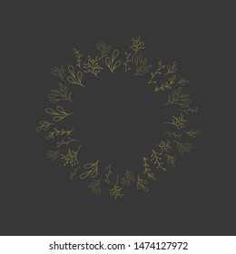 Vector frame with flowers. Doodle drawing on black background Wedding, autumn decor. Hand drawn element design