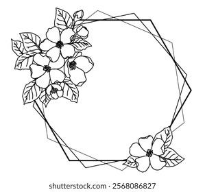 Vector frame with flowers jasmine, apple. Round, oval, triangle, square Borders decorated with hand drawn delicate flowers, branches, leaves, flower. Vector illustration