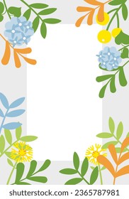 Vector frame with flowers and leaves and plant in the background 