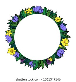 Vector frame with flowers and  leaves, text space