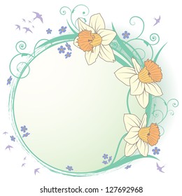 vector frame with flowers of narcissus and forget-me-not