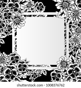 vector frame with flowers on black background