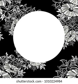 vector frame with flowers on black background