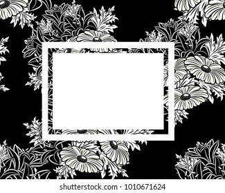 vector frame with flowers on black background