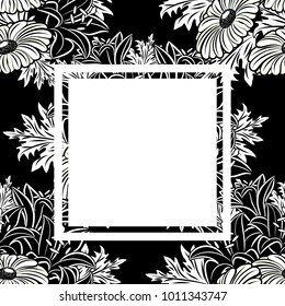vector frame with flowers on black background