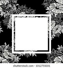 vector frame with flowers on black background