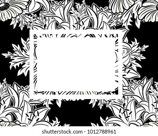 vector frame with flowers on black background