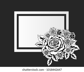 vector frame with flowers on black background