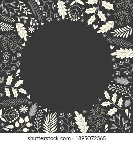 Vector frame of flowers on a black background.