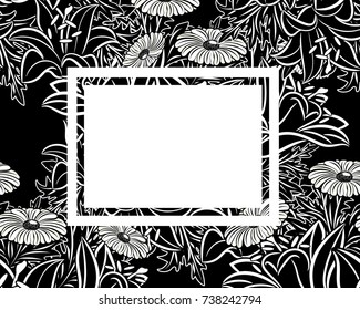 vector frame with flowers on black background