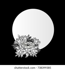 vector frame with flowers on black background