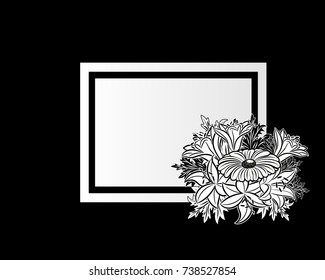 vector frame with flowers on black background