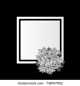 vector frame with flowers on black background