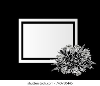 vector frame with flowers on black background