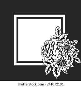 vector frame with flowers on black background