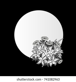 vector frame with flowers on black background