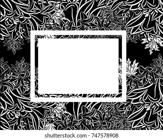 vector frame with flowers on black background