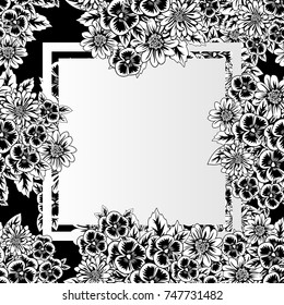 vector frame with flowers on black background