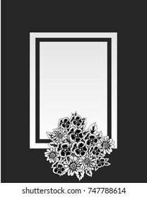 vector frame with flowers on black background