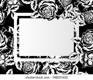 vector frame with flowers on black background