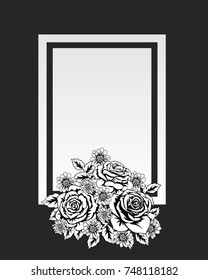 vector frame with flowers on black background