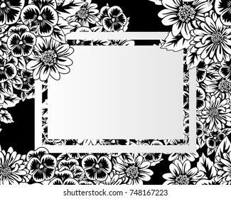 vector frame with flowers on black background