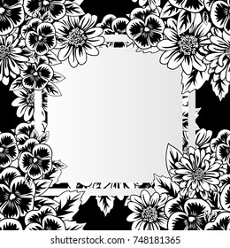 vector frame with flowers on black background