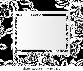 vector frame with flowers on black background