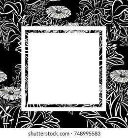 vector frame with flowers on black background