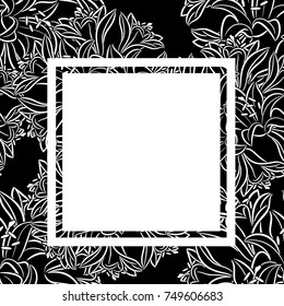 vector frame with flowers on black background