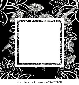 vector frame with flowers on black background